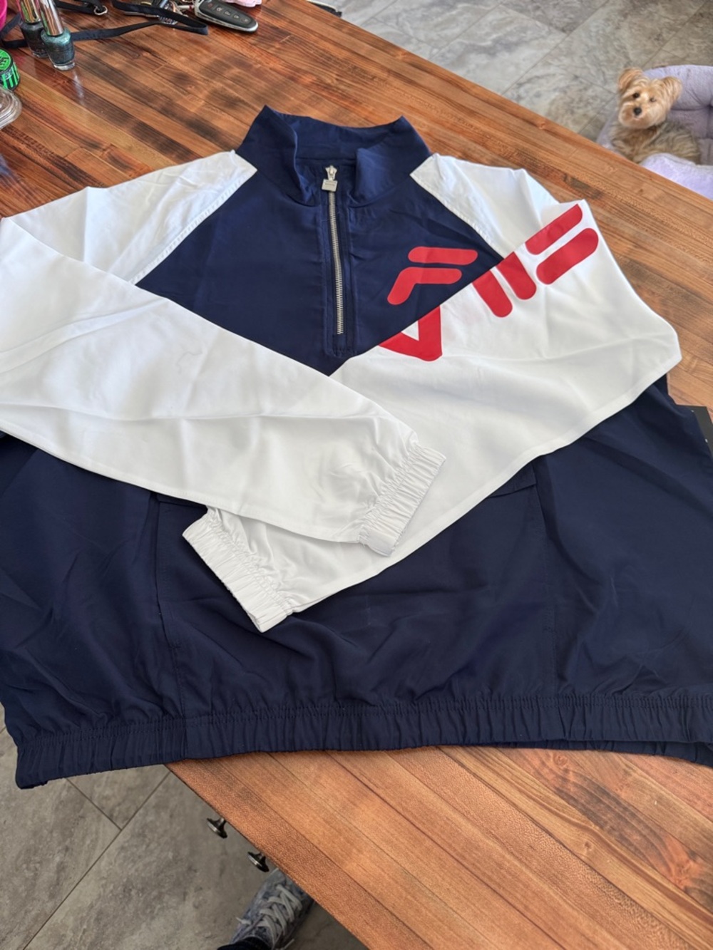 FILA Navy, White & Red Quarter-Zip Pullover XL